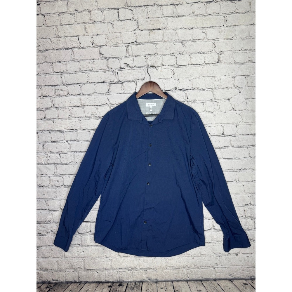 Calvin Klein Men's Slim Fit Infinite Cool Button Down Shirt Navy XL